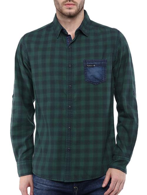 mufti mens green slim fit mid rise casual shirts - 11716656 -  Standard Image - 0