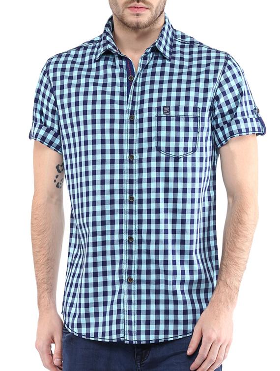 mufti mens turqouise slim fit mid rise casual shirts - 11716662 -  Zoom Image - 0