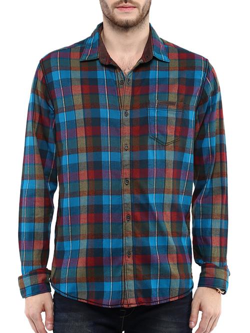 mufti mens turqouise slim fit mid rise casual shirts - 11716664 -  Standard Image - 0