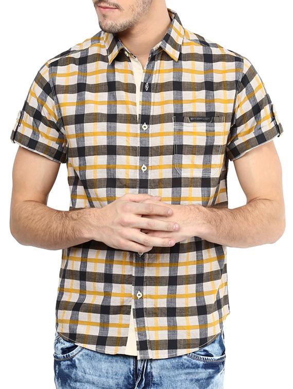mufti mens mustard slim fit mid rise casual shirts - 11716681 -  Zoom Image - 0