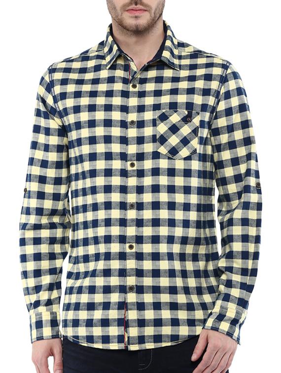 mufti mens yellow slim fit mid rise casual shirts - 11716686 - Zoom Image - 0
