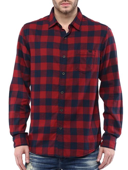 mufti mens red slim fit mid rise casual shirts - 11716689 -  Standard Image - 0