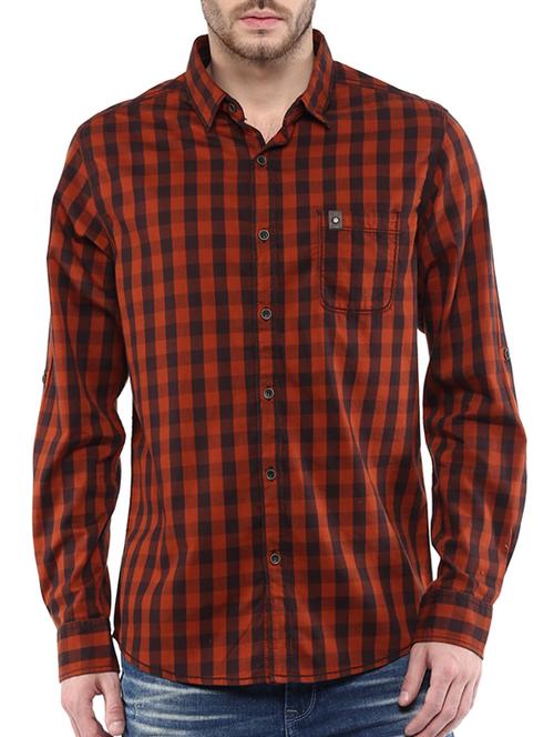 mufti mens rust slim fit mid rise casual shirts - 11716690 -  Standard Image - 0