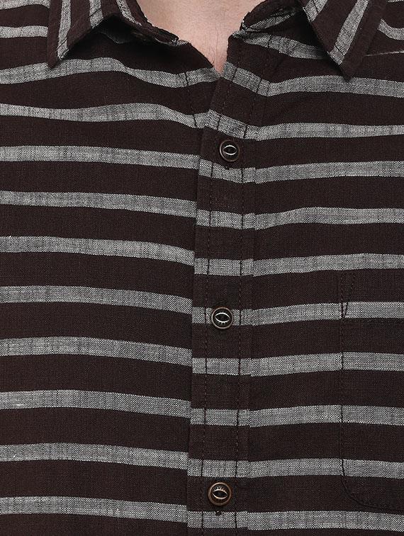 mufti mens brown slim fit mid rise casual shirts - 11716697 - Standard Image - 3
