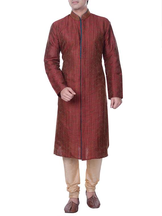 maroon silk blend kurta pyjama set