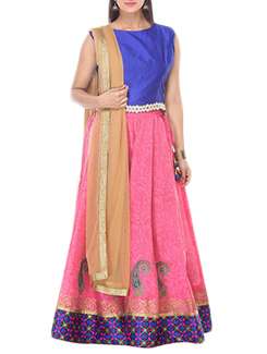 Pink silk flared lehenga