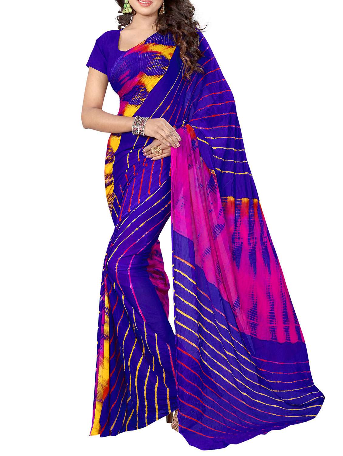 multi colored georgette bandhani saree with blouse