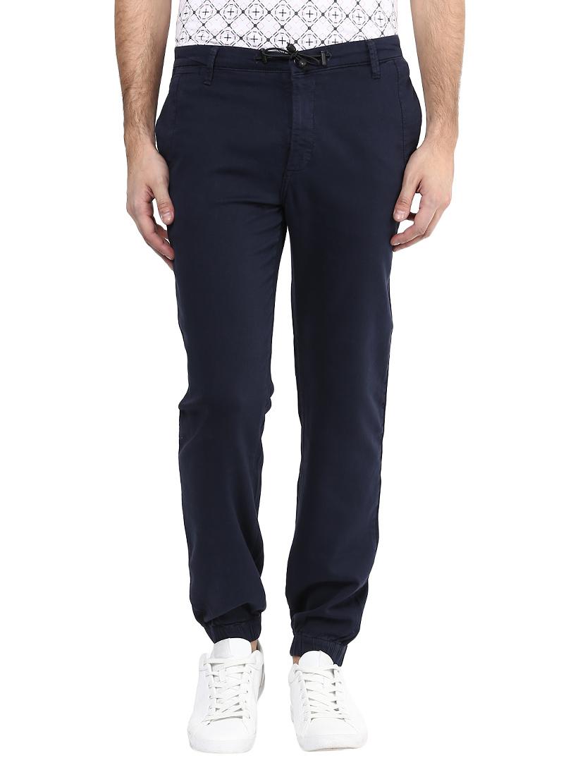 navy blue cotton flat front casual trouser - 11737314 - Zoom Image - 0