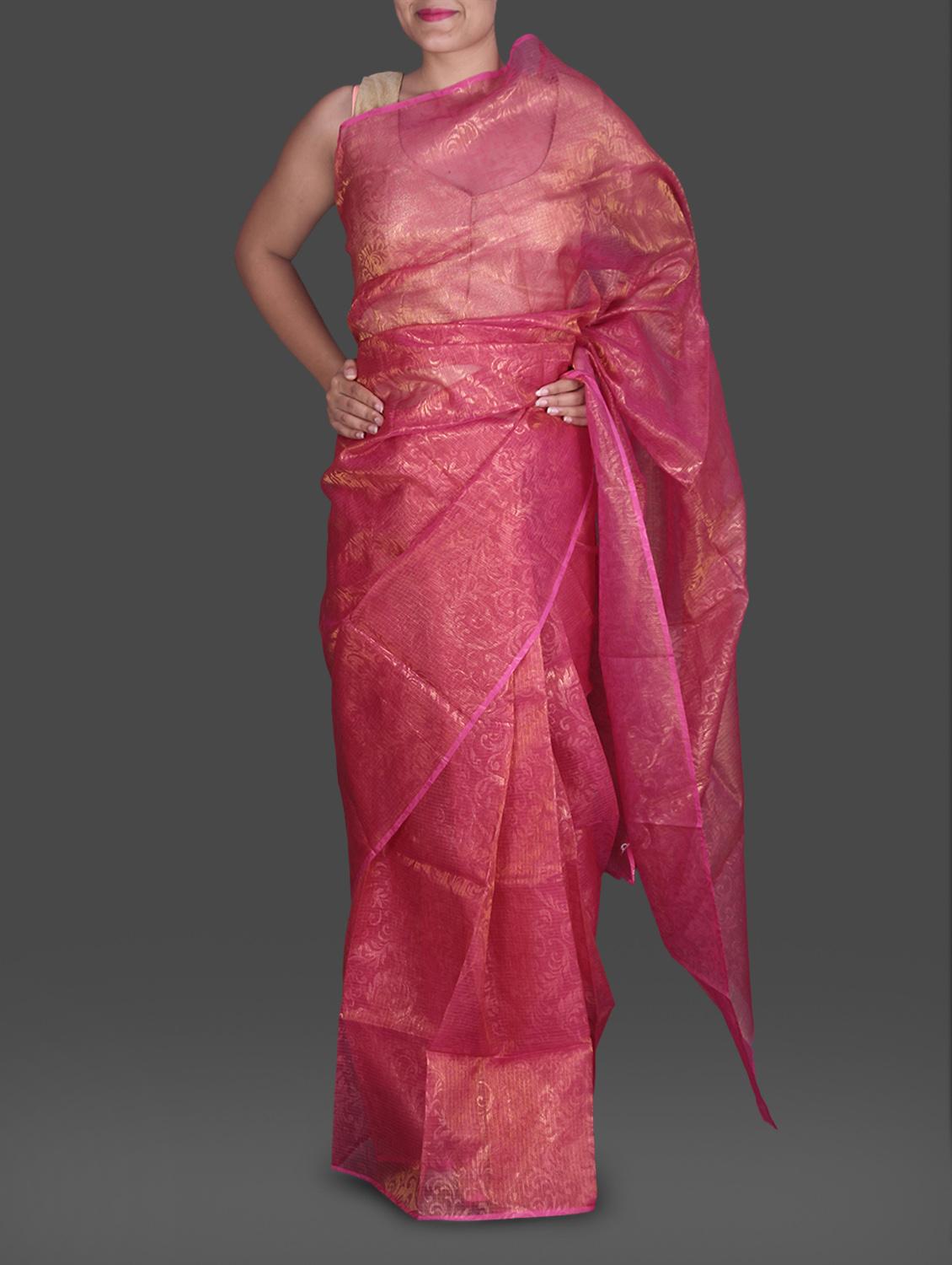 Pink Jacquard Shimmer Poly Silk Kota Saree - Maandna