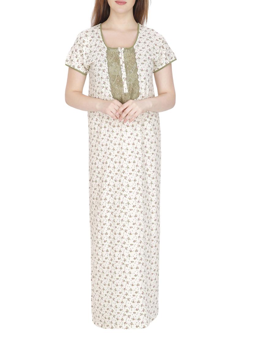 white printed cotton nighty - 11748350 - Zoom Image - 0