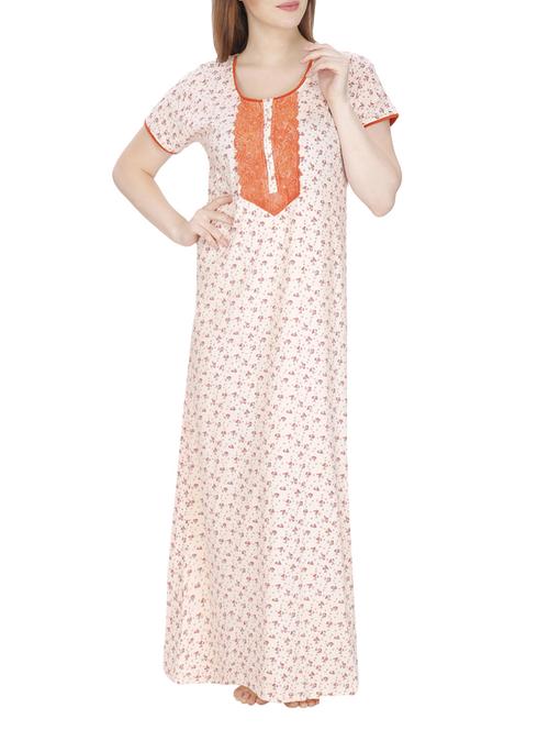 white printed cotton nighty - 11748351 - Standard Image - 0