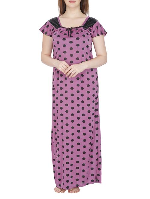 purple polka dots printed satin nighty - 11748353 -  Standard Image - 0