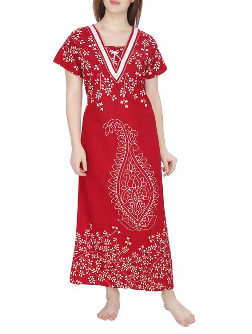 red printed cotton nighty - 11748354 - Standard Image - 0