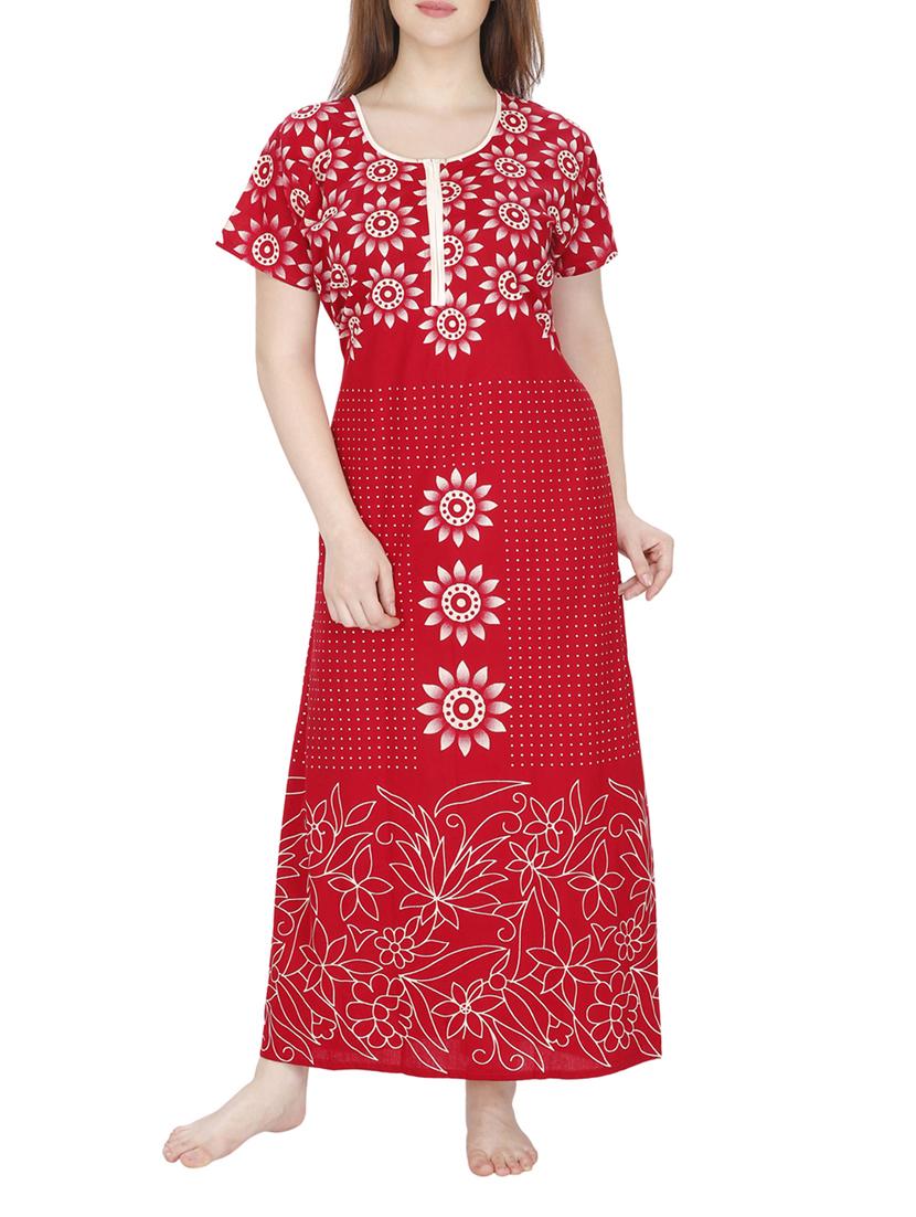 red printed cotton nighty - 11748356 - Zoom Image - 0