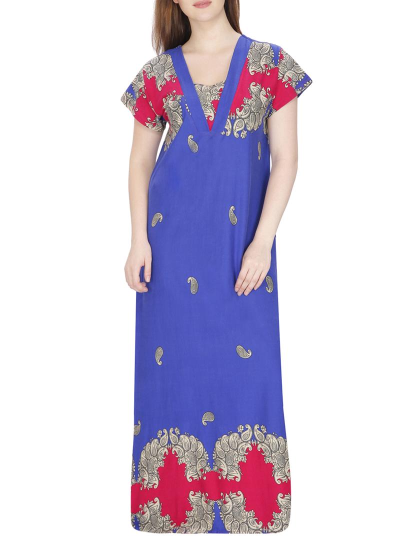 blue printed cotton nighty - 11748359 - Zoom Image - 0