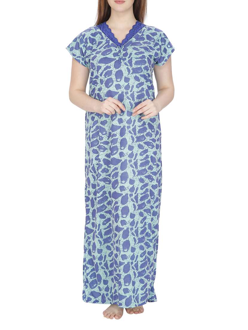green printed cotton nighty