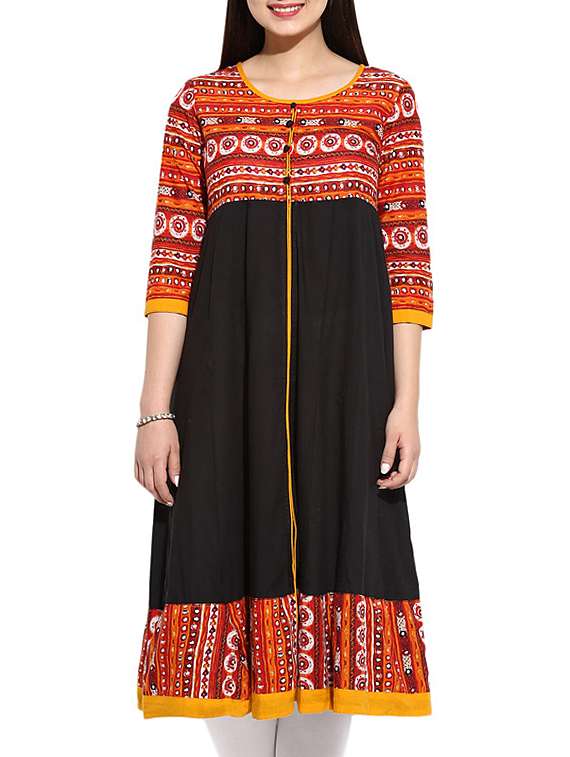 black cotton flared  kurta