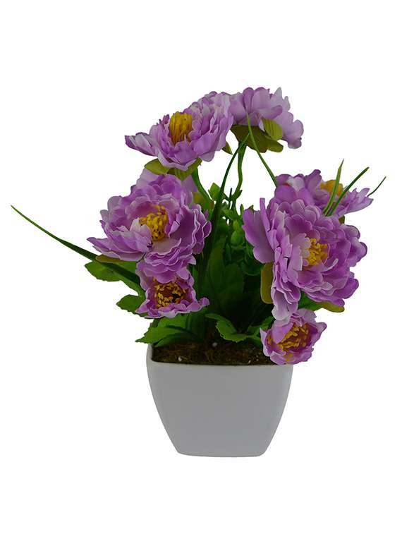 Thefancymart Artificial Flowers Peony flower plant  (size 9 inchs/ 22 cms) with square white pot-0307-937