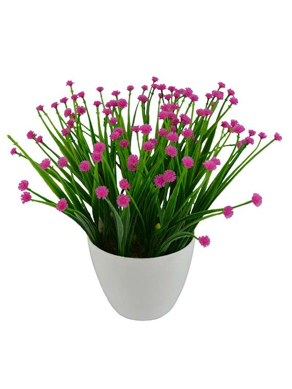 Thefancymart Artificial Flowers Grass flowers bush plant  (size 8 inchs/ 20 cms) with round white pot-0332-958