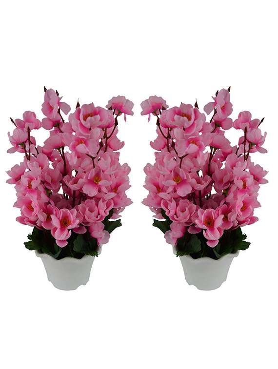 Thefancymart Artificial flowers Blossom arrangement (size 12 inchs/ 30 cms) with white Round pot (Set of 2 )-S20152-879