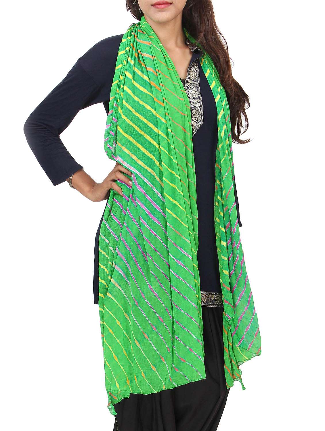 green georgette tie & dye dupatta