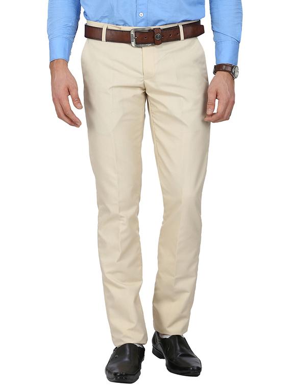 beige tussar flat front trousers formal - 11764065 - Zoom Image - 0