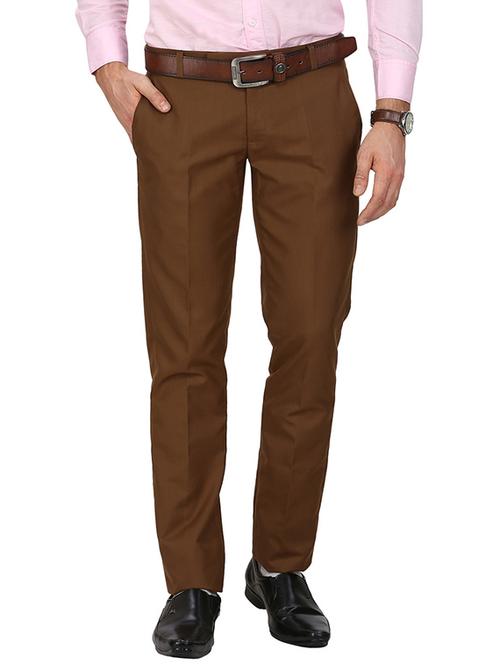 brown tussar flat front trousers formal - 11764068 - Standard Image - 0