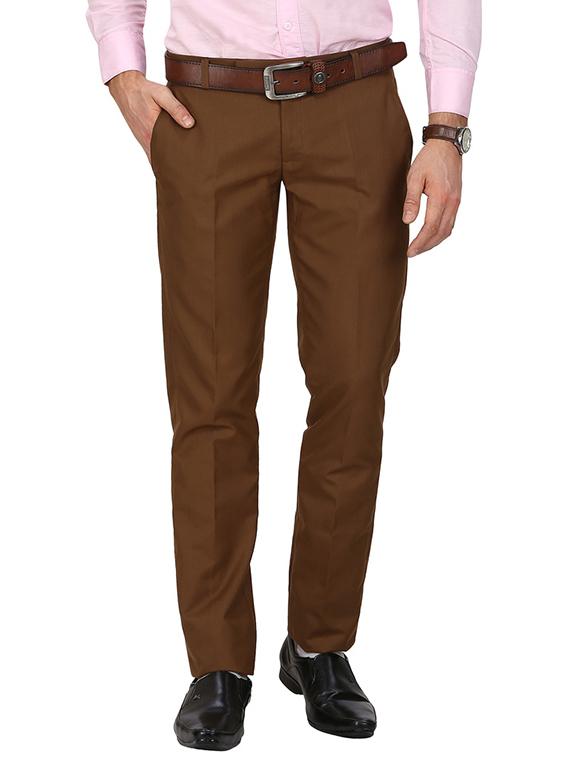 brown tussar flat front trousers formal - 11764068 - Zoom Image - 0