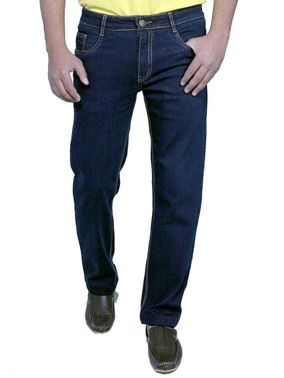 solid navy blue cotton plain jeans - 11764098 - Zoom Image - 0