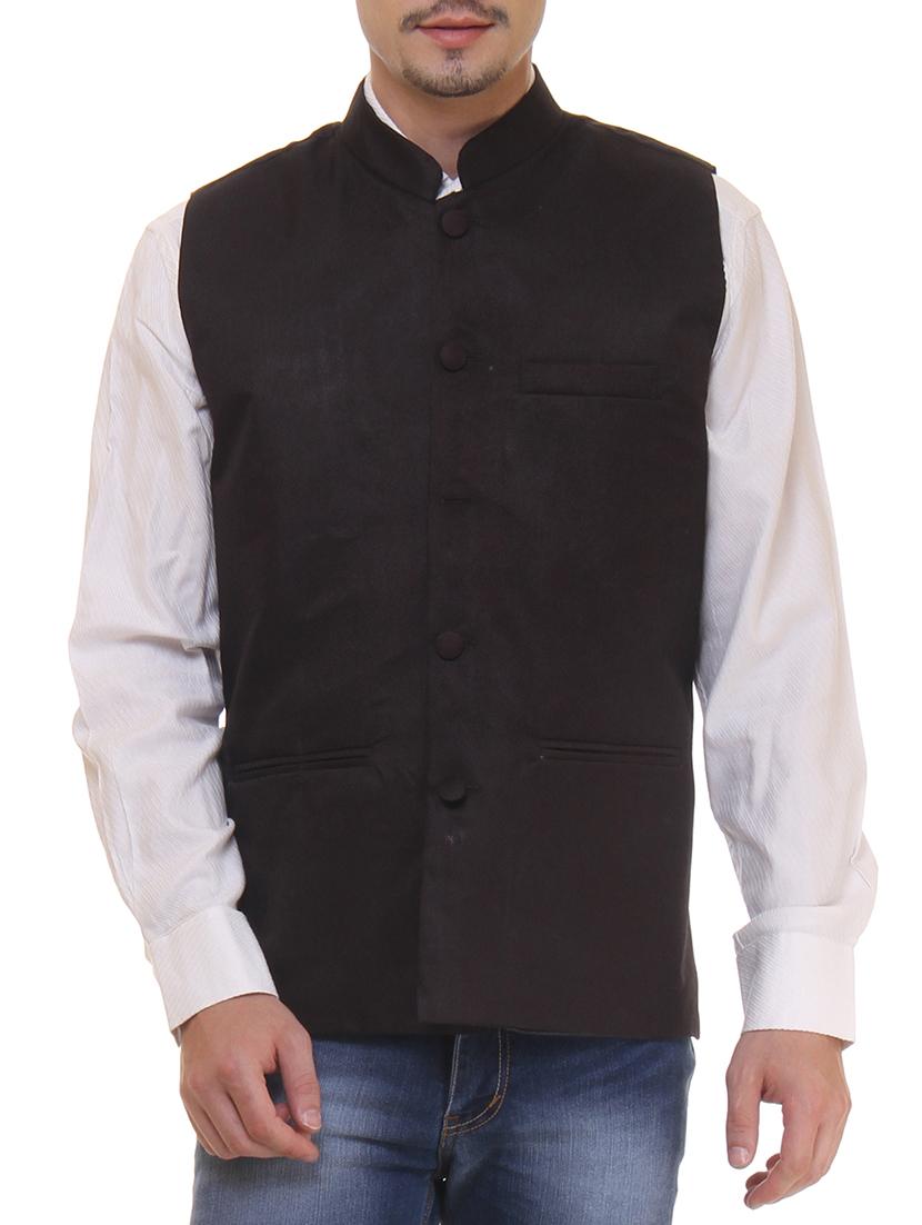 black cotton nehru jacket - 11764111 -  Zoom Image - 0