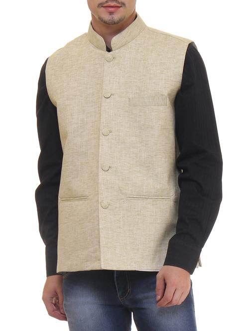 beige linen nehru jacket - 11764120 -  Standard Image - 0