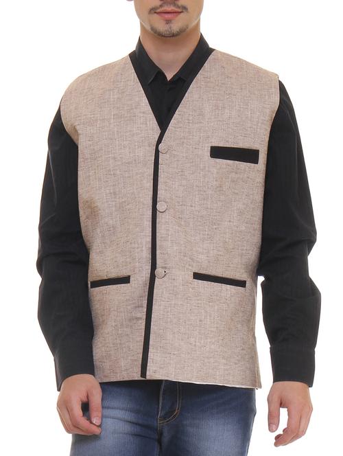 brown linen nehru jacket - 11764122 -  Standard Image - 0