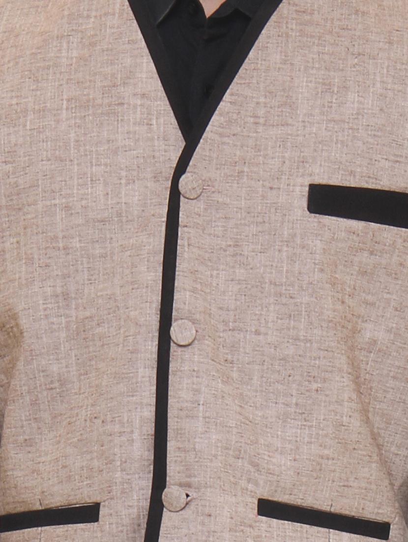 brown linen nehru jacket - 11764122 - Standard Image - 3