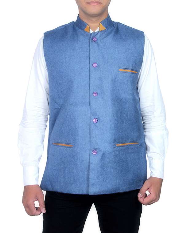 beige cotton nehru jacket - 11764181 - Zoom Image - 0