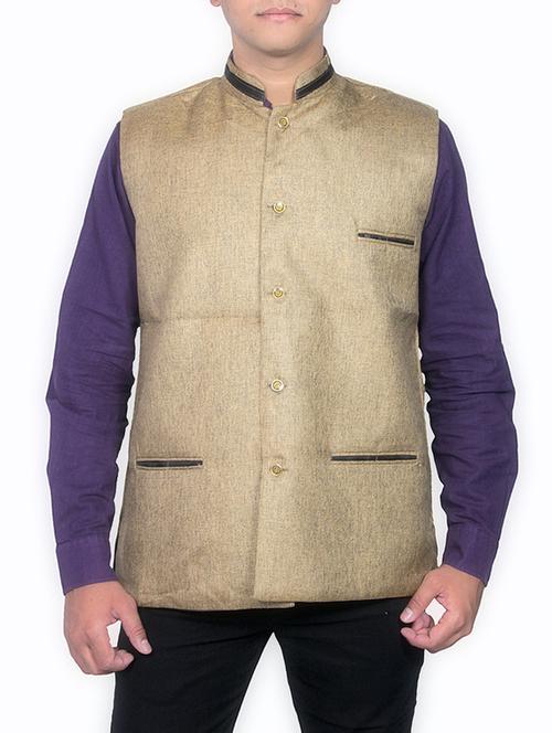 beige linen nehru jacket - 11764182 -  Standard Image - 0