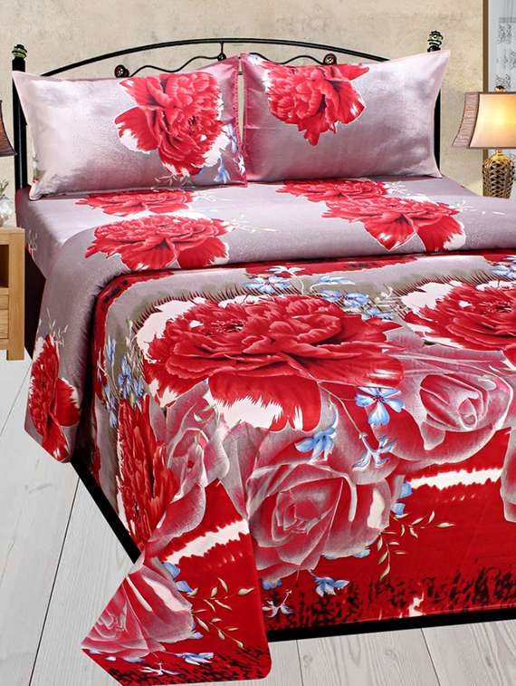 multi colored cotton blend double bedsheet with 2 pillow covers
