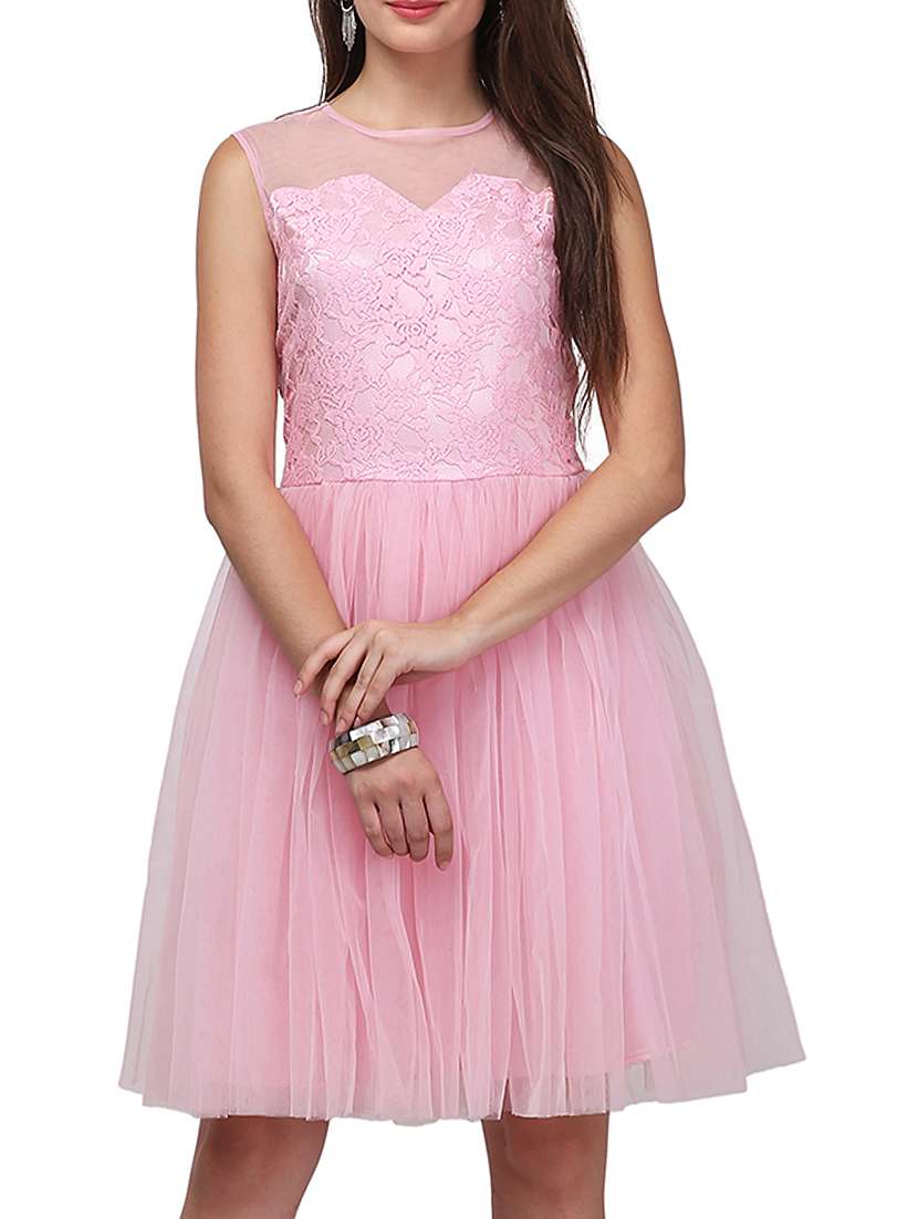 pink lace fit & flare dress