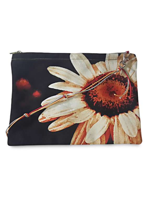 peach and yellow floral print sling bag