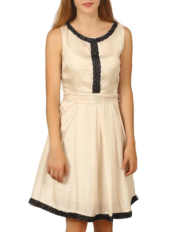 white silk blend fit & flare dress - 11788429 - Zoom Image - 0