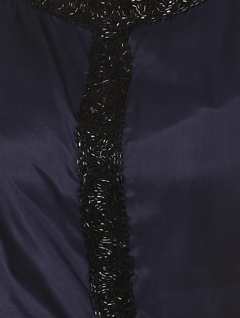 dark blue silk blend fit & flare dress - 11788430 - Standard Image - 3