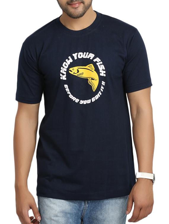 navy blue cotton chest print tshirt - 11789208 - Zoom Image - 0