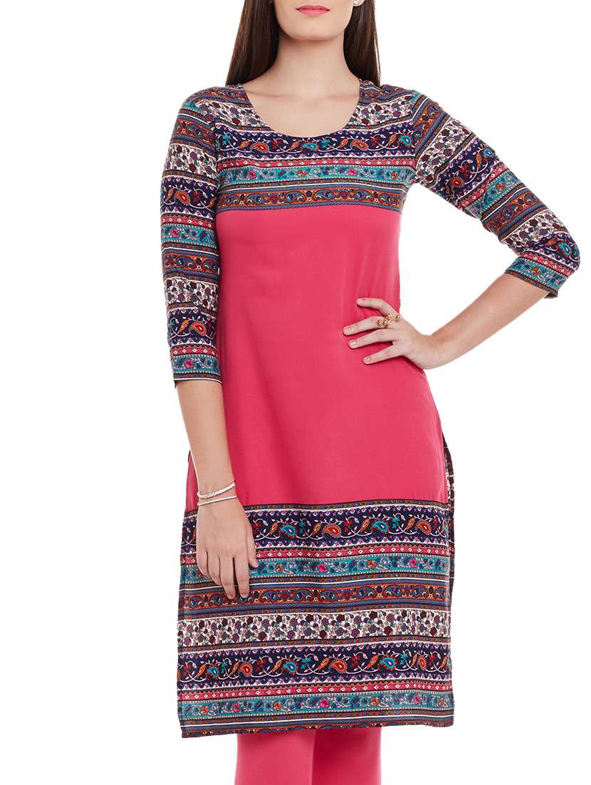 pink printed faux crepe kurta