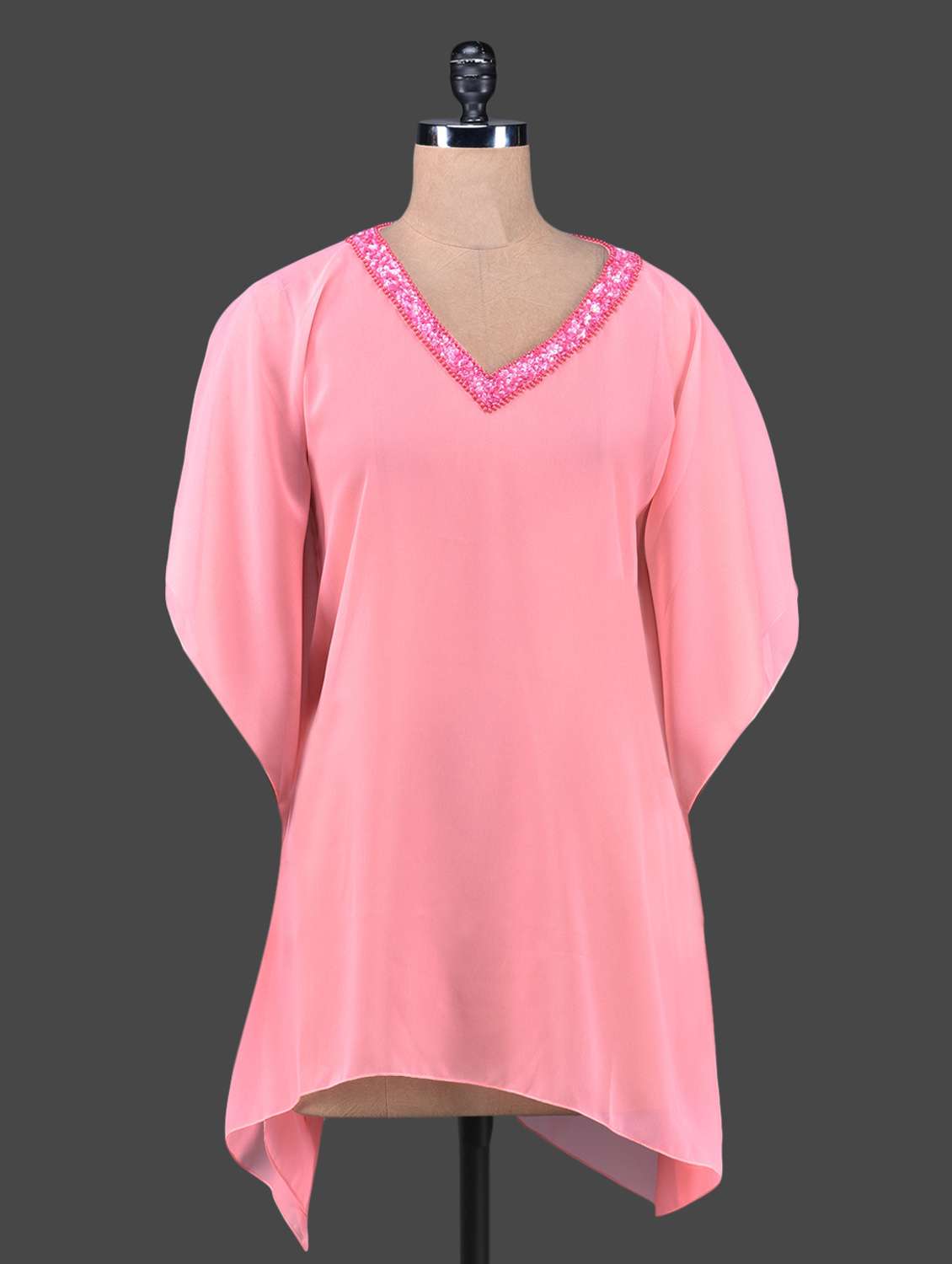 pink georgette embellished kaftan top