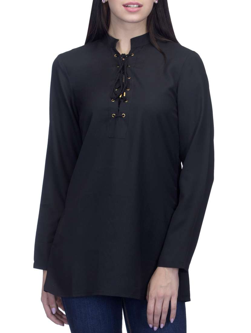 Buy online Black Solid Tunic from western wear for Women by