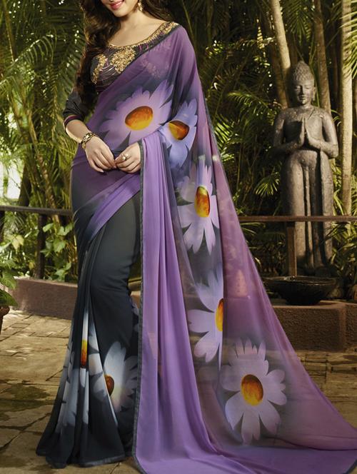 floral printed half and half saree - 11803104 -  Standard Image - 0