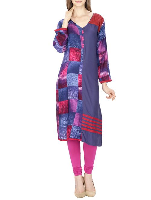 blue colored rayon straight kurta - 11807626 - Standard Image - 0