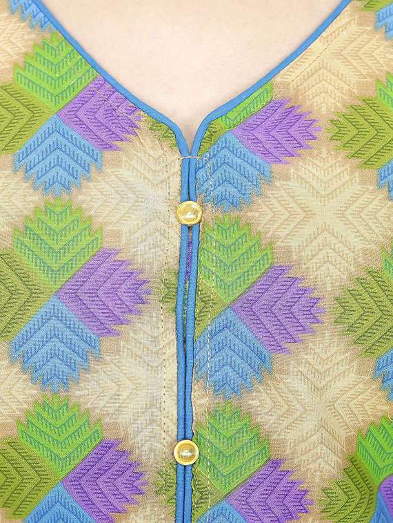 blue&green cotton high slit kurta - 11807953 -  Standard Image - 3