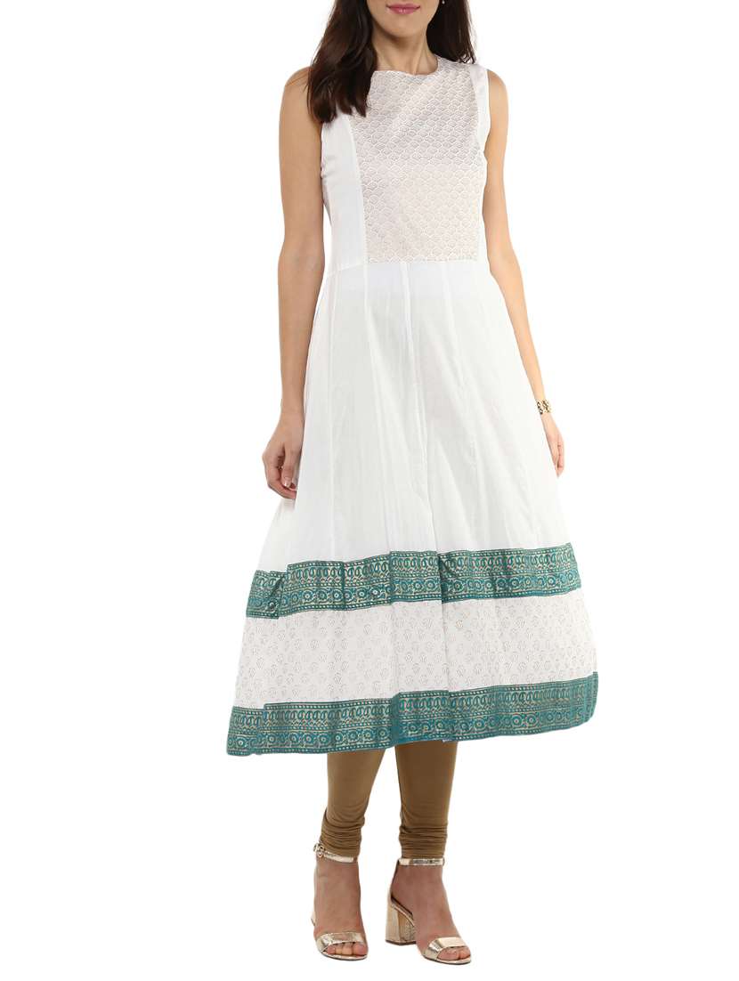 white printed rayon kurta
