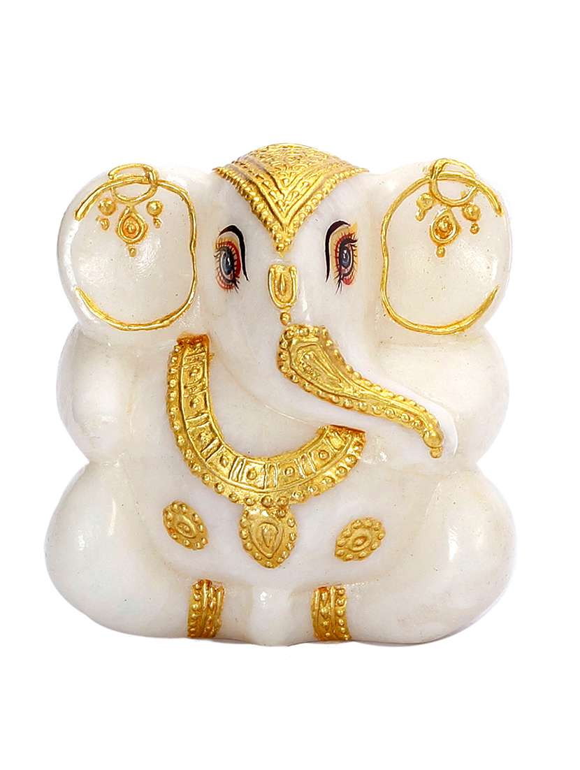 white gold and marble stone studded lord ganesh figure