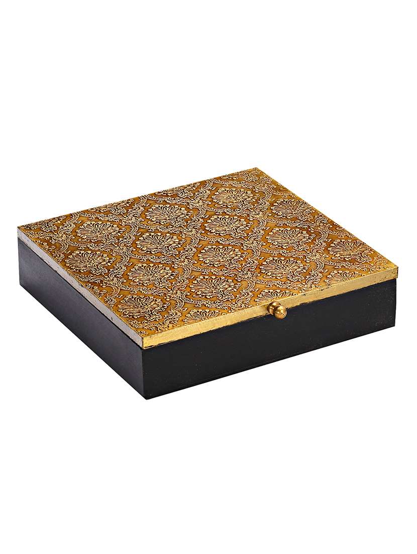 brown  wood and gold metallic craved utility box